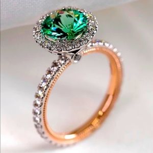 Silver Gold Emerald Ring Cubic Zirconia Luxury